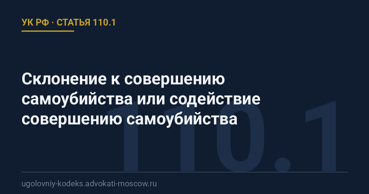 Статья 110.1 УК РФ: Склонение к совершению самоубийства или содействие совершению самоубийства