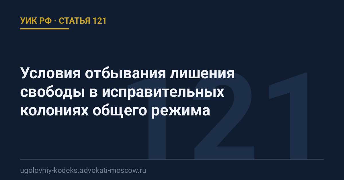 Статья 121 УИК РФ: Условия отбывания лишения свободы в исправительных колониях общего режима