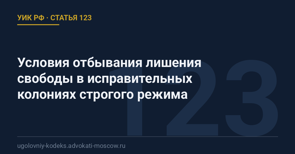 Статья 123 УИК РФ: Условия отбывания лишения свободы в исправительных колониях строгого режима