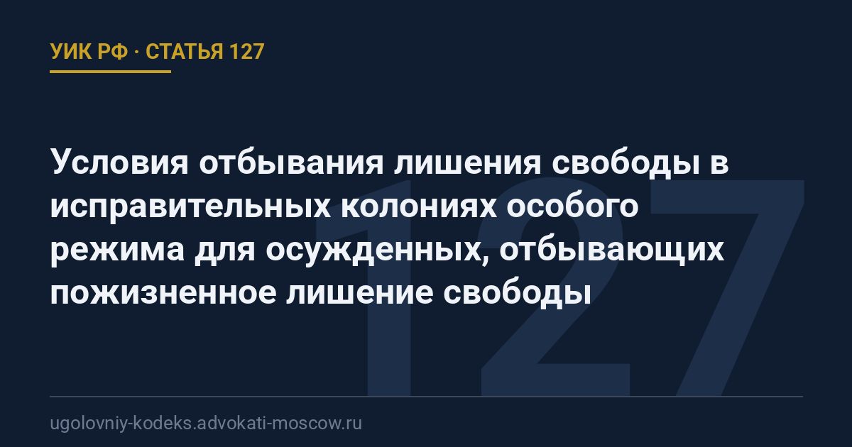 Статья 127 УИК РФ: Условия отбывания лишения свободы в исправительных колониях особого режима для осужденных, отбывающих пожизненное лишение свободы