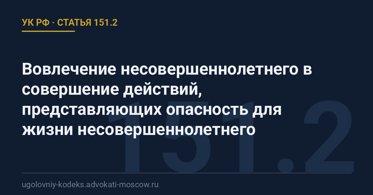 Статья 151.2 УК РФ: Вовлечение несовершеннолетнего в совершение действий, представляющих опасность для жизни несовершеннолетнего