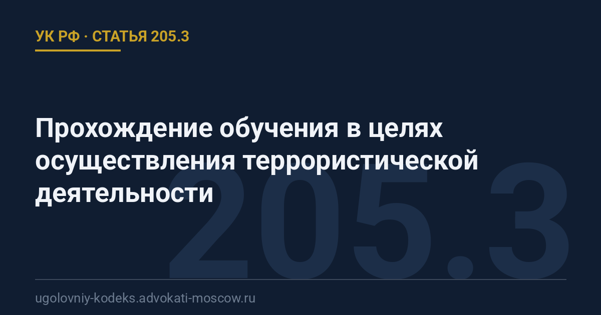 Статья 205.3 УК РФ: Прохождение обучения в целях осуществления террористической деятельности
