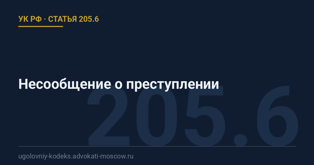 Статья 205.6 УК РФ: Несообщение о преступлении