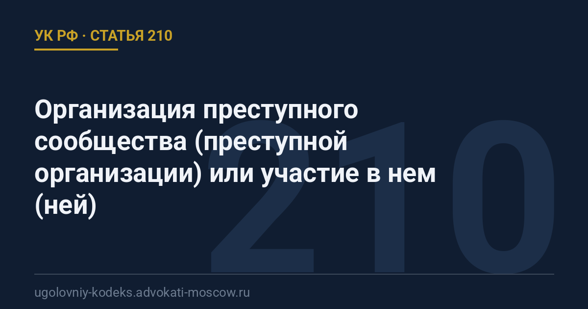 Статья 210 УК РФ: Организация преступного сообщества (преступной организации) или участие в нем (ней)