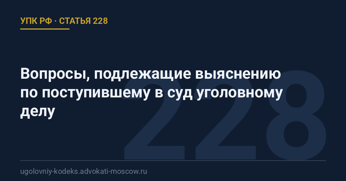 Статья 228 УПК РФ: Вопросы, подлежащие выяснению по поступившему в суд уголовному делу
