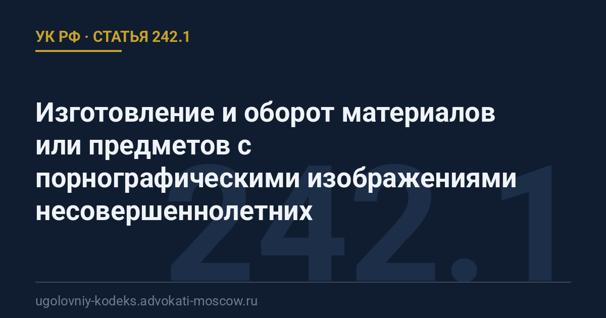 Статья 242.1 УК РФ: Изготовление и оборот материалов или предметов с порнографическими изображениями несовершеннолетних