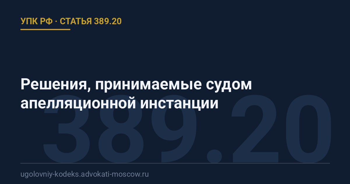 Статья 389.20 УПК РФ: Решения, принимаемые судом апелляционной инстанции