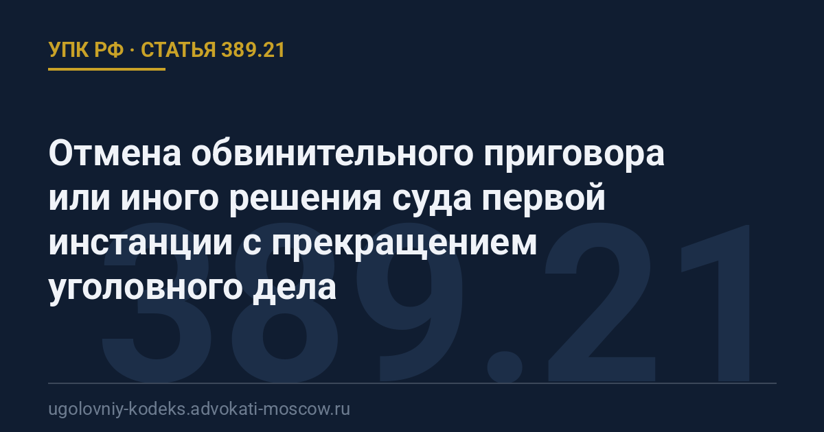 Статья 389.21 УПК РФ: Отмена обвинительного приговора или иного решения суда первой инстанции с прекращением уголовного дела