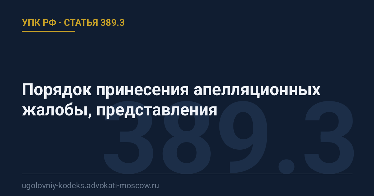Статья 389.3 УПК РФ: Порядок принесения апелляционных жалобы, представления
