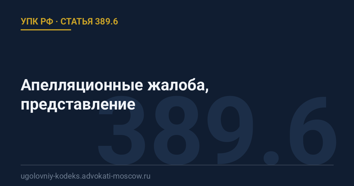 Статья 389.6 УПК РФ: Апелляционные жалоба, представление