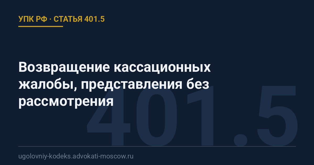 Статья 401.5 УПК РФ: Возвращение кассационных жалобы, представления без рассмотрения