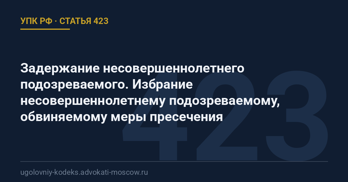 Статья 423 УПК РФ: Задержание несовершеннолетнего подозреваемого. Избрание несовершеннолетнему подозреваемому, обвиняемому меры пресечения