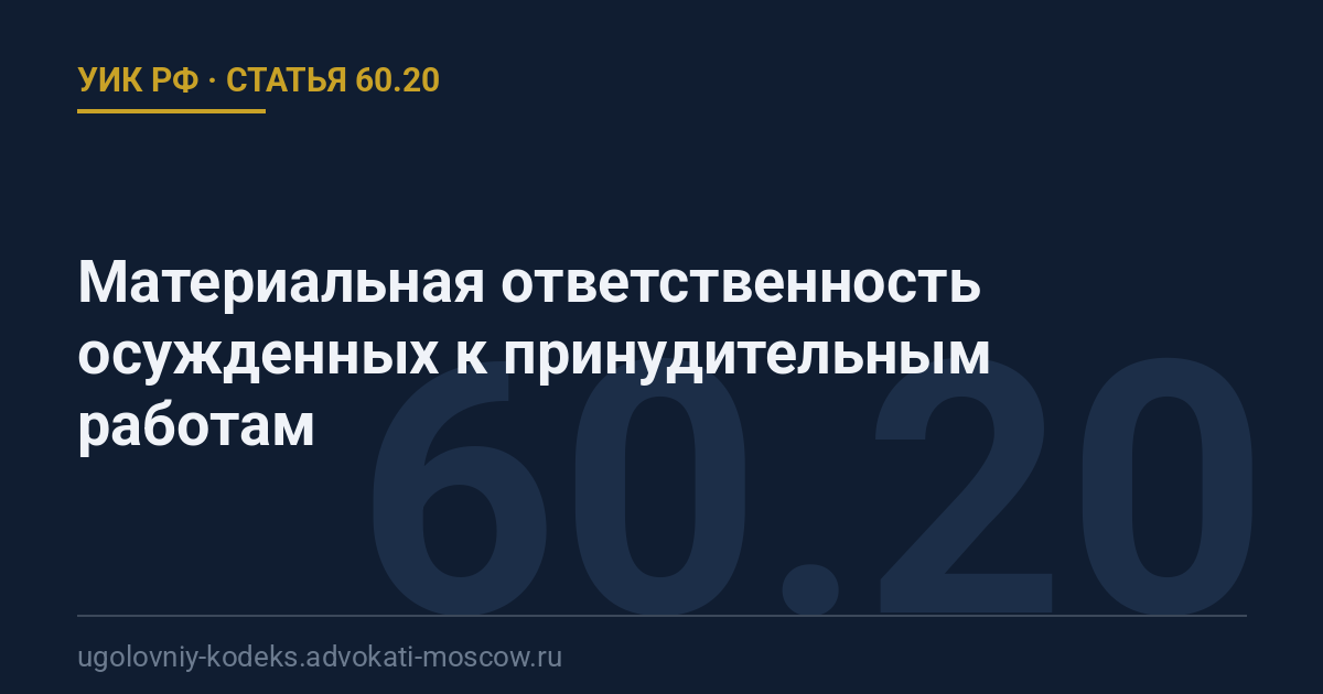 Статья 60.20 УИК РФ: Материальная ответственность осужденных к принудительным работам