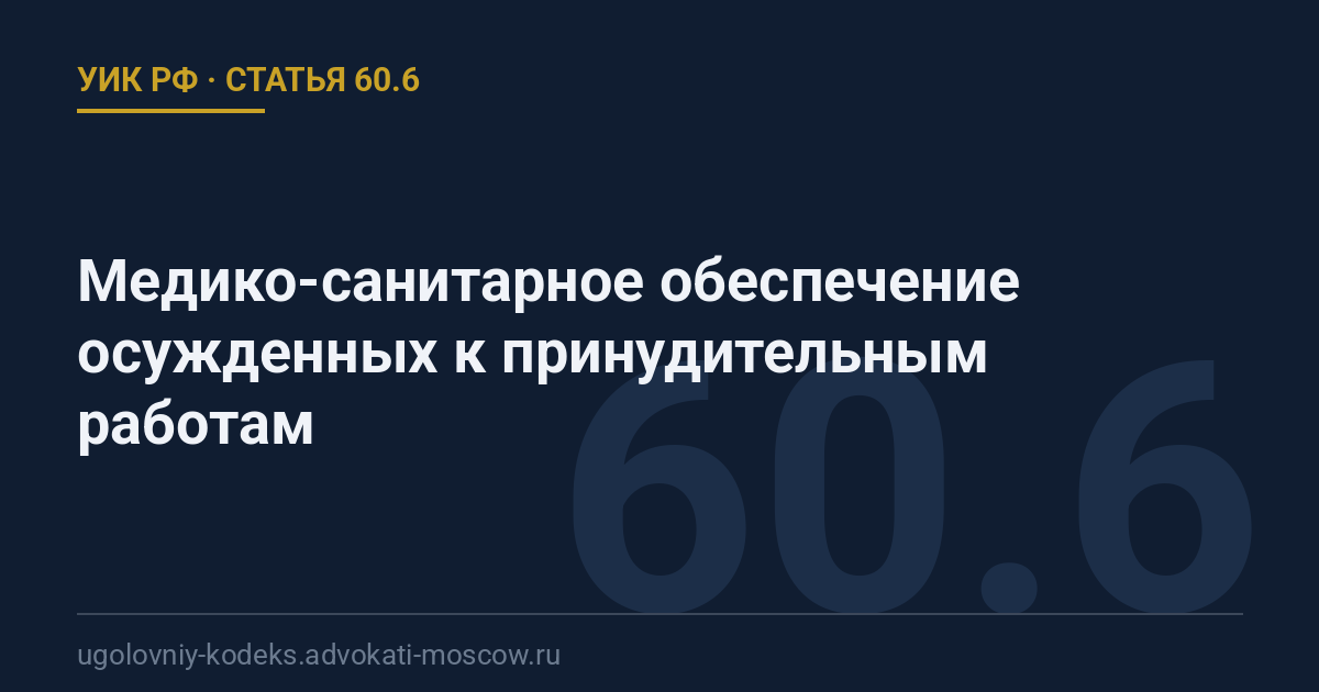 Статья 60.6 УИК РФ: Медико-санитарное обеспечение осужденных к принудительным работам