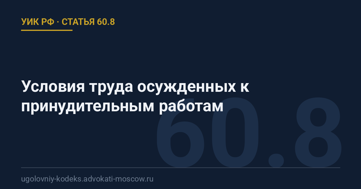 Статья 60.8 УИК РФ: Условия труда осужденных к принудительным работам
